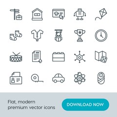 Modern Simple Set of science, education, kids and toys Vector outline Icons. Contains such Icons as  knowledge,  estate,  student, dice and more on white background. Fully Editable. Pixel Perfect.