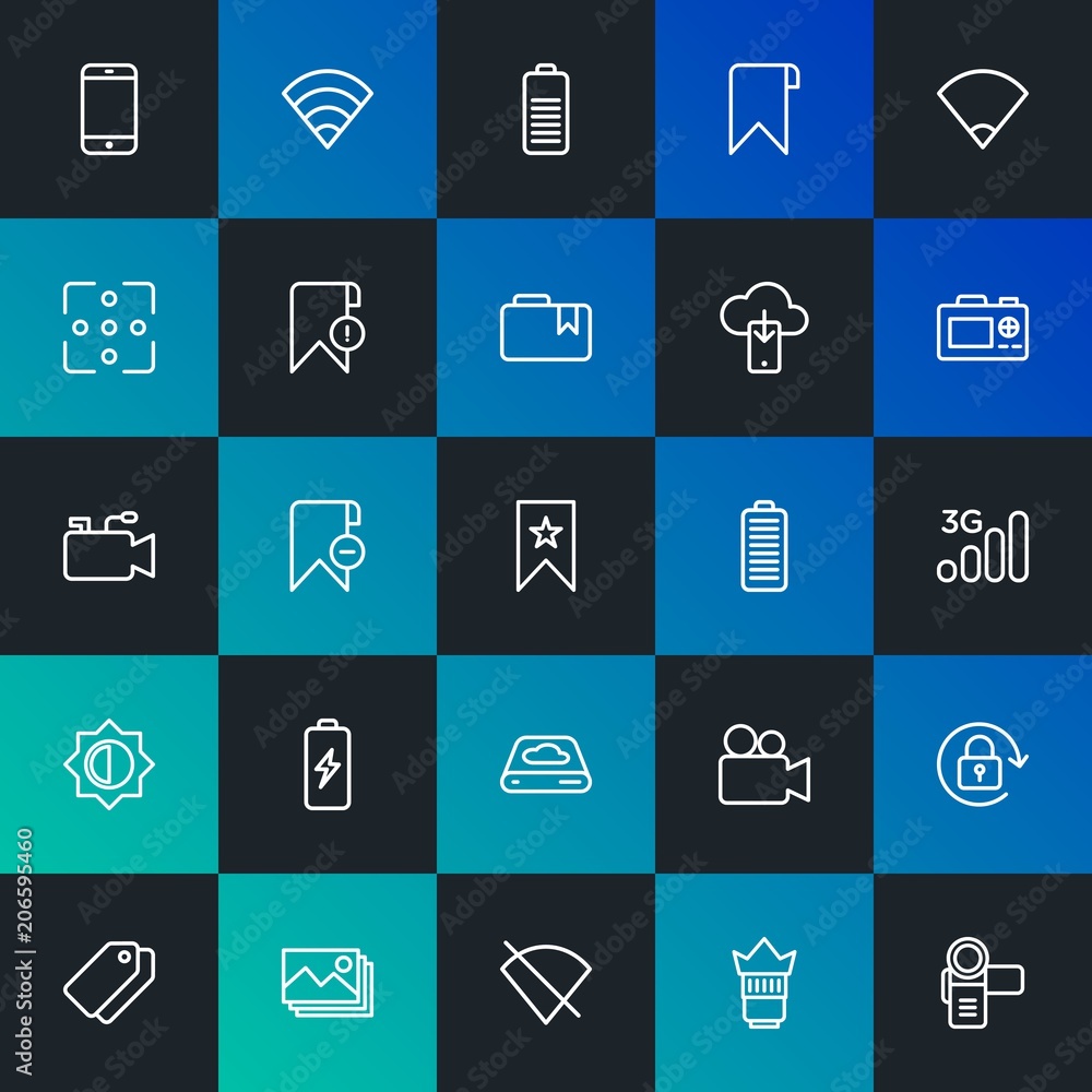 Poster modern simple set of cloud and networking, mobile, video, photos, bookmarks vector outline icons. co