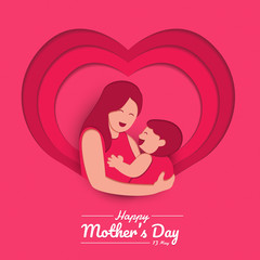 Happy mother's day layout design with roses, lettering, paper cut and texture background. Vector illustration.