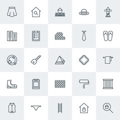 Modern Simple Set of clothes, buildings, housekeeping Vector outline Icons. Contains such Icons as agriculture,  house,  real,  background and more on white background. Fully Editable. Pixel Perfect.