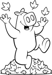 Cartoon Pig Autumn