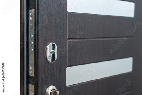 Open Armored Door Door Lock Dark Brown Door Closeup