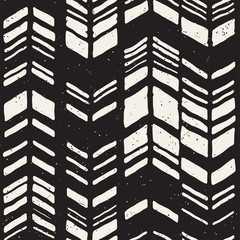 Seamless hand drawn style chevron pattern in black and white. Abstract vector background