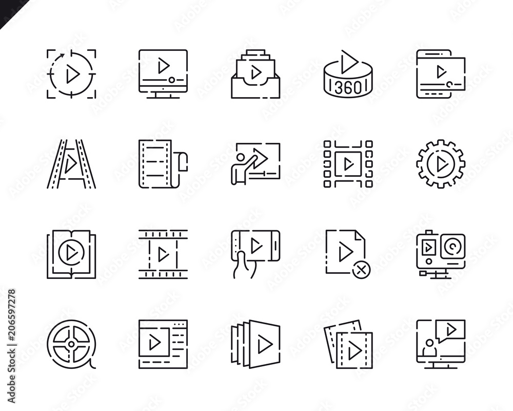 Aufkleber simple set video content line icons for website and mobile apps.