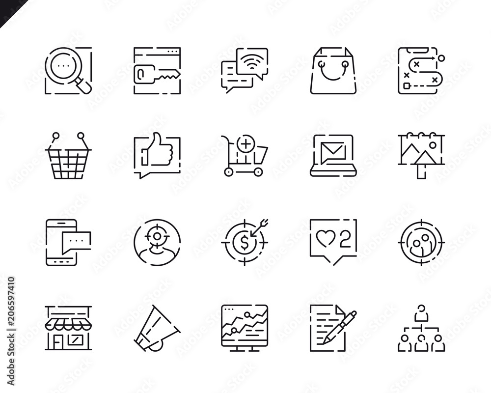 Aufkleber simple set marketing line icons for website and mobile apps.