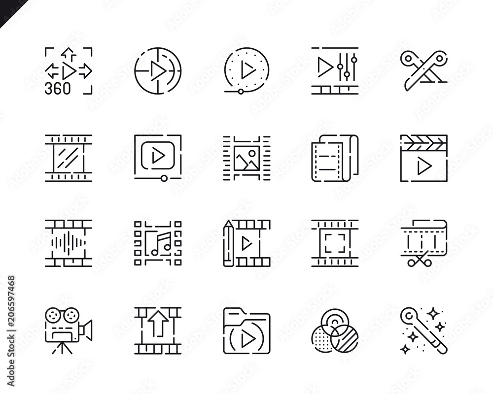 Poster Simple Set Video Editing Line Icons for Website and Mobile Apps.