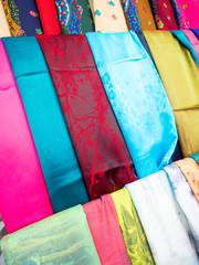 Colorful scarves in street bazaars around anatolian cities in Turkey.