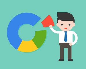 Businessman with Donut Chart, market share concept flat design