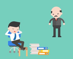 Obraz premium Slack off businessman with angry boss, flat design business concept