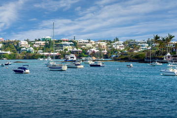 Fototapeta na wymiar Recreation pleasure craft moored along the shores of Bermuda.