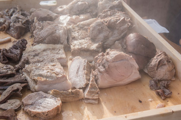Meat preparing, cooked of entrails