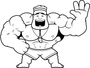 Cartoon Lifeguard Waving