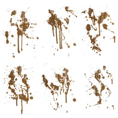set drops of mud sprayed isolated on white background, collection stain with clipping path