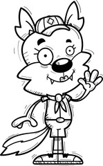 Cartoon Female Wolf Scout Waving