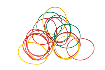colored rubber bands for money on a white background