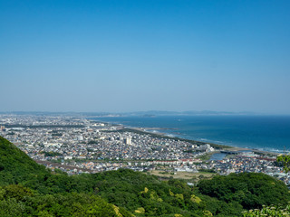 sky, city and sea in japan	