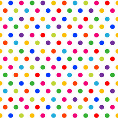 Vector seamless pattern with colorful polka dots on white background