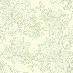 Seamless pattern with poppy, Peonies or roses flowers