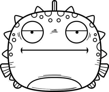 cartoon pufferfish with a bored expression clip art preview
