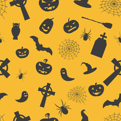 Happy halloween. Seamless pattern on orange background.