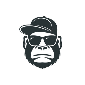 Monkey in sunglasses and a cap. Cool gorilla icon