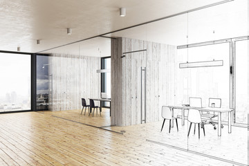 Clean office interior sketch