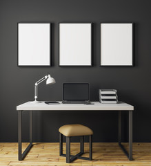 Modern interior with laptop and banner