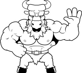 Cartoon Minotaur Waving