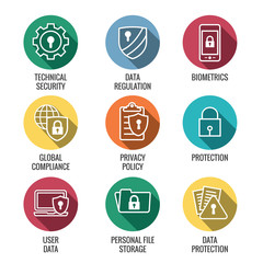 GDPR and Privacy Policy Icon Set with locks, padlocks and shields