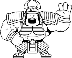 Cartoon Samurai Waving