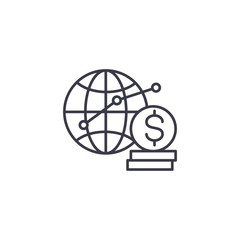 Global financial growth linear icon concept. Global financial growth line vector sign, symbol, illustration.