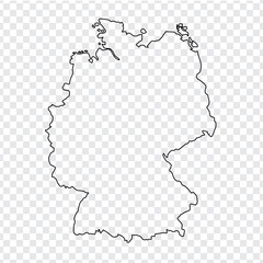 Naklejka premium Blank Map of Germany. Thin line Germany map on a transparent background. Stock vector. Flat design.