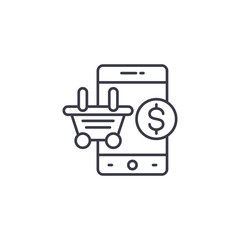 Mobile shopping linear icon concept. Mobile shopping line vector sign, symbol, illustration.