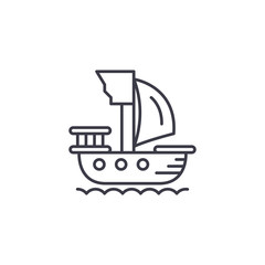 Pirate ship linear icon concept. Pirate ship line vector sign, symbol, illustration.