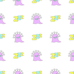 Seamless baby pattern with monster and sleep. Best Choice for cards, invitations, printing, party packs, blog backgrounds, paper craft, party invitations, digital scrapbooking.