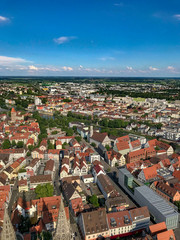 Fototapeta na wymiar View over the inner city of stuttgart in germany under blue sky in spring
