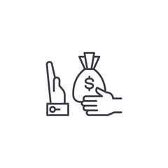 Refusal of a bribe linear icon concept. Refusal of a bribe line vector sign, symbol, illustration.