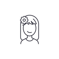 Relaxing woman face linear icon concept. Relaxing woman face line vector sign, symbol, illustration.