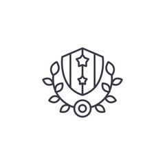 Royal shield and wreath linear icon concept. Royal shield and wreath line vector sign, symbol, illustration.