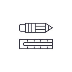 Ruler pencil linear icon concept. Ruler pencil line vector sign, symbol, illustration.