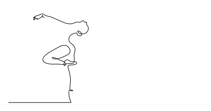 Self drawing animation of continuous line drawing of woman ballet dancer