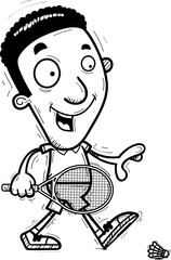 Cartoon Black Badminton Player Walking