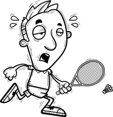 Exhausted Cartoon Badminton Player