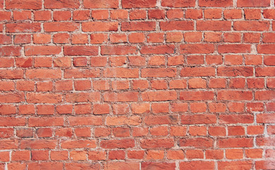 Brick Wall Old Rustic Red Stone Texture Background. Grunge Abstract Brick Stones Pattern, Colorful Dirty and Rough Wall Front Background. House Brickwall Material Surface Close Up View with Copy Space