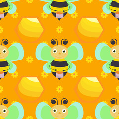 Vector seamless with bee and honey.