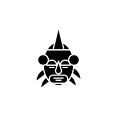 African mask leader black icon concept. African mask leader flat  vector symbol, sign, illustration.