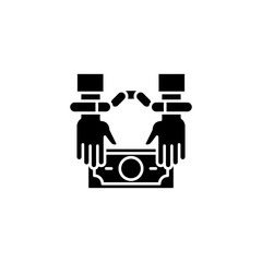 Arrest for a bribe black icon concept. Arrest for a bribe flat  vector symbol, sign, illustration.