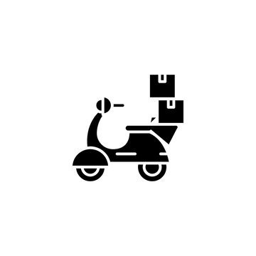 Bike delivery black icon concept. Bike delivery flat  vector symbol, sign, illustration.