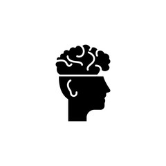 Brain in head black icon concept. Brain in head flat  vector symbol, sign, illustration.