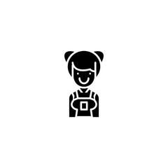 Bus girl black icon concept. Bus girl flat  vector symbol, sign, illustration.